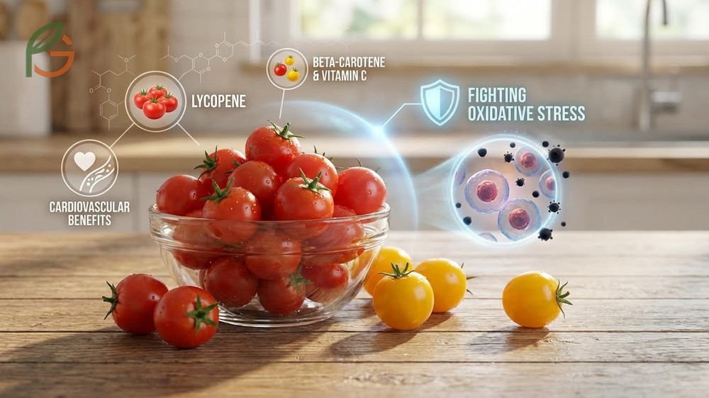 Benefits of cherry tomatoes include heart health support from lycopene and weight control.