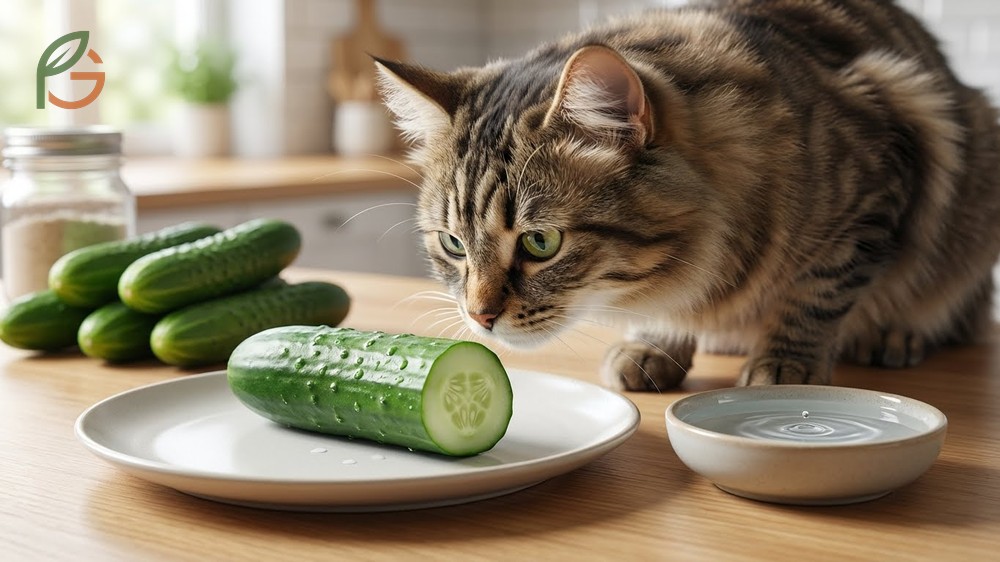 Can cats eat cucumbers for texture curiosity given the vegetable has only 8-15 calories per 100g.