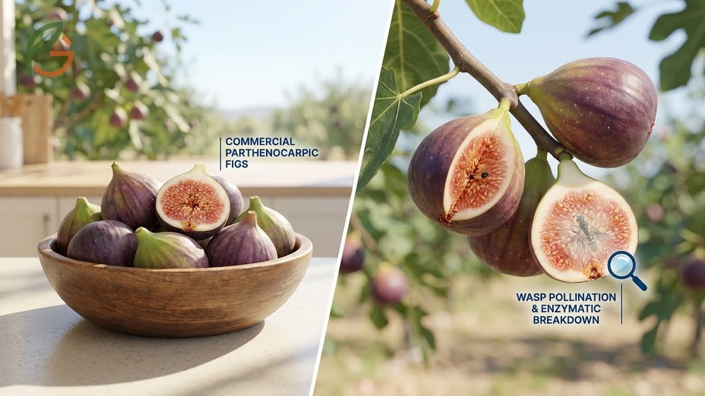 The enzyme ficin breaks down dead wasps inside pollinated figs into proteins so no insect parts remain in the fruit.