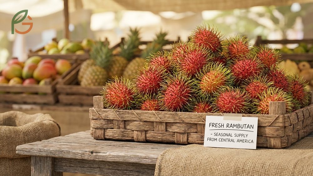 Fresh rambutan availability chart showing peak harvest months from May through November for optimal quality.