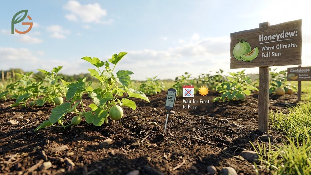 Growing honeydew requires full sun exposure and soil temperatures above 65 degrees for optimal health.