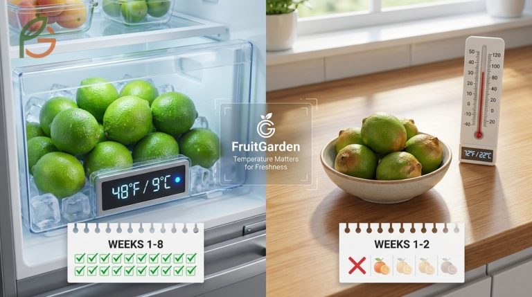 How to store limes at 48 degrees Fahrenheit to keep them fresh and juicy for up to 8 weeks.