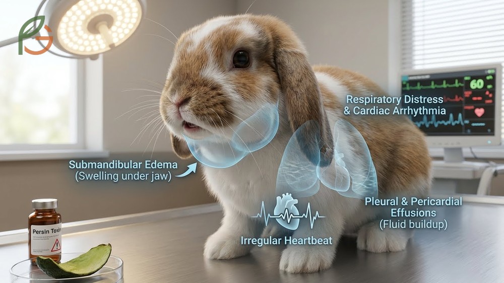 Persin poisoning symptoms in rabbits include labored breathing and irregular heartbeats requiring vet care.