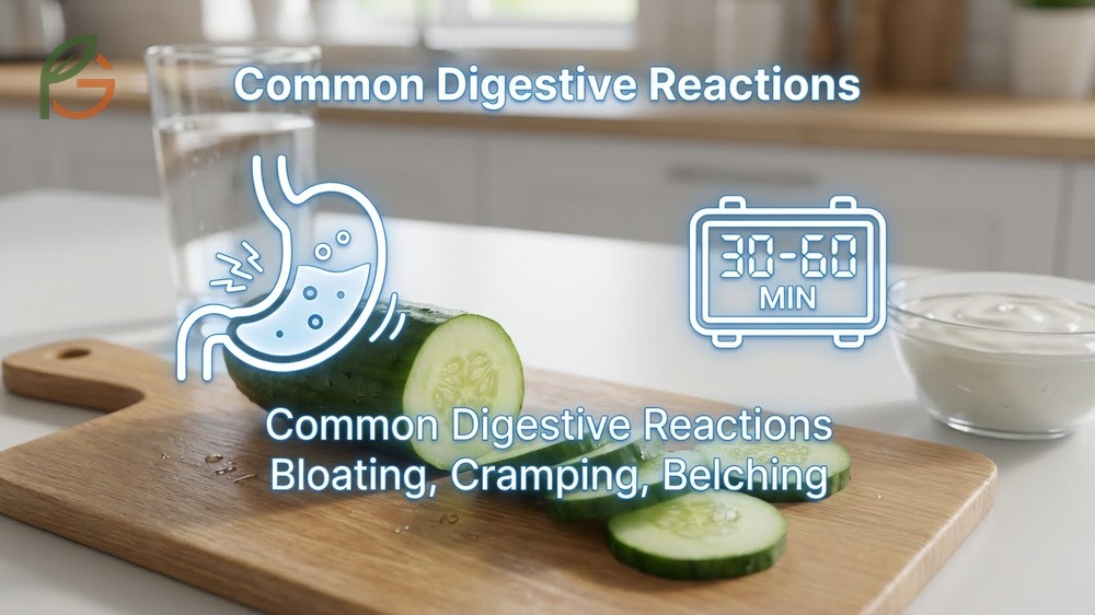 Side effects of cucumber including bloating and abdominal cramping especially for people with IBS or gastritis.