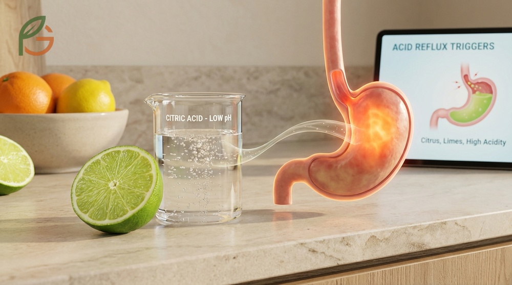 Acid reflux triggers from lime juice occur when high citric acid content irritates the esophageal lining.