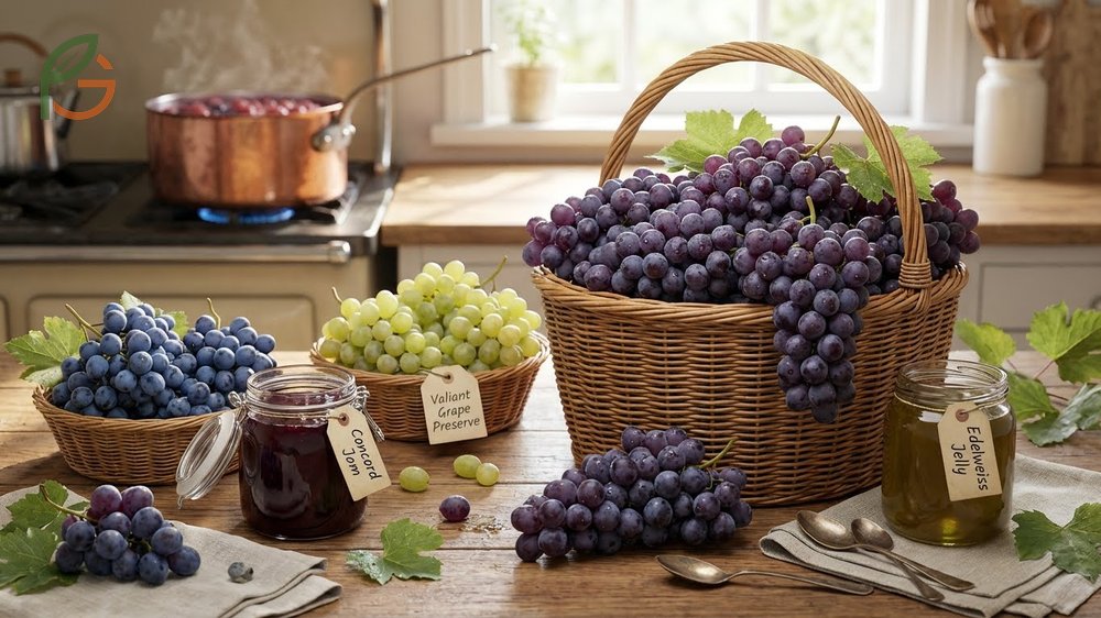 Best grapes for jam making featuring Concord and Muscadine varieties rich in natural pectin and intense flavor.