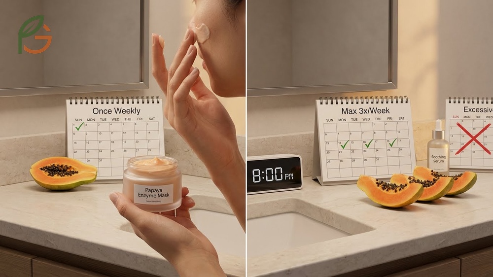 Woman applying fresh papaya mask in the evening to maximize skin repair and avoid sun sensitivity issues.