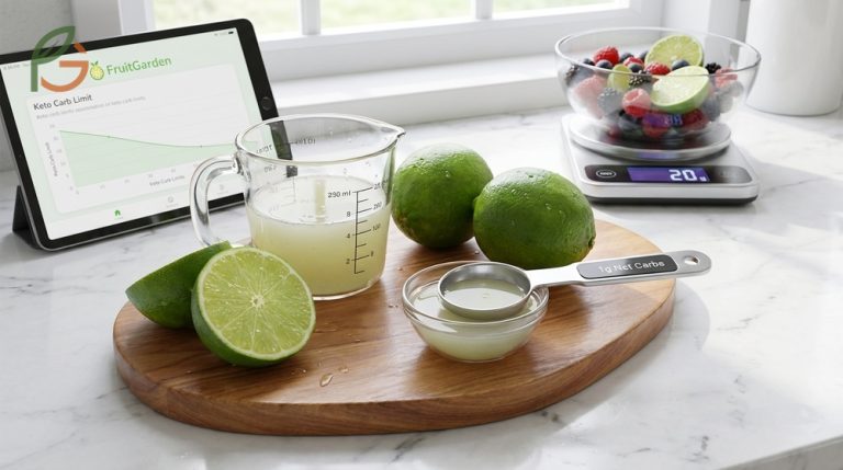 Carbs in lime juice guide for keto dieters showing 1g net carbs per tablespoon and daily limits.