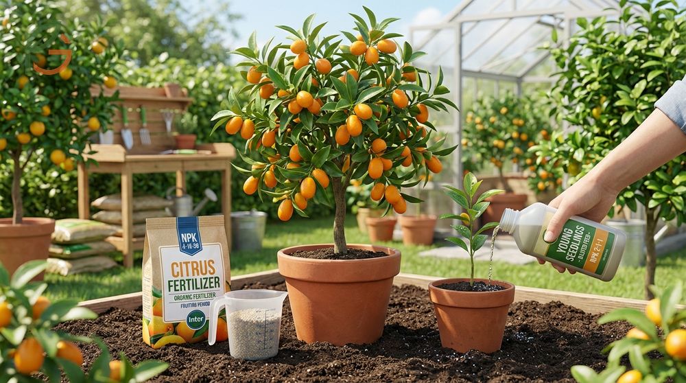 Citrus fertilizer requirements for kumquats involving nitrogen rich formulas applied every 4 to 6 weeks during growth.
