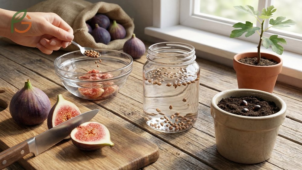 Growing figs from seed by extracting viable seeds and soaking in hydrogen peroxide for germination.