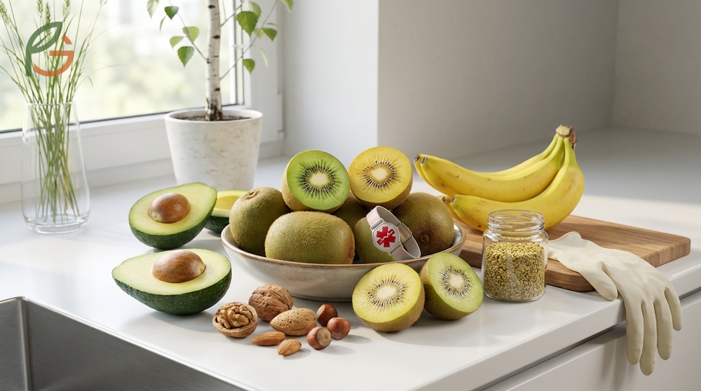 Kiwi side effects noting that 30 to 70 percent of people with latex allergies may react due to shared proteins.