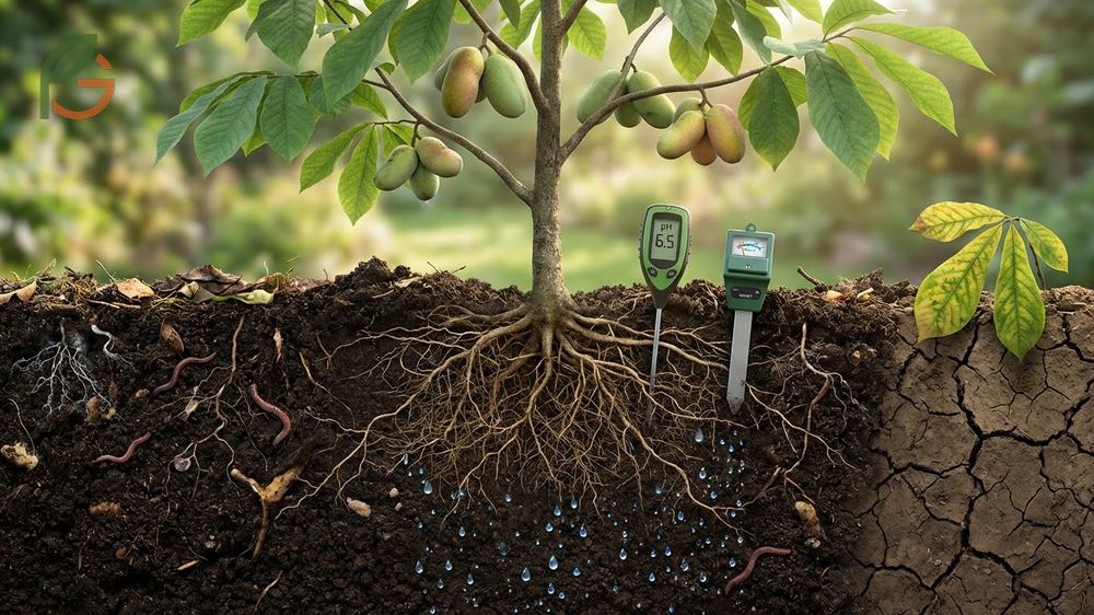 Rich loamy soil requirements for paw paw trees with pH betwen 5.5 and 7.0 for optimal health.