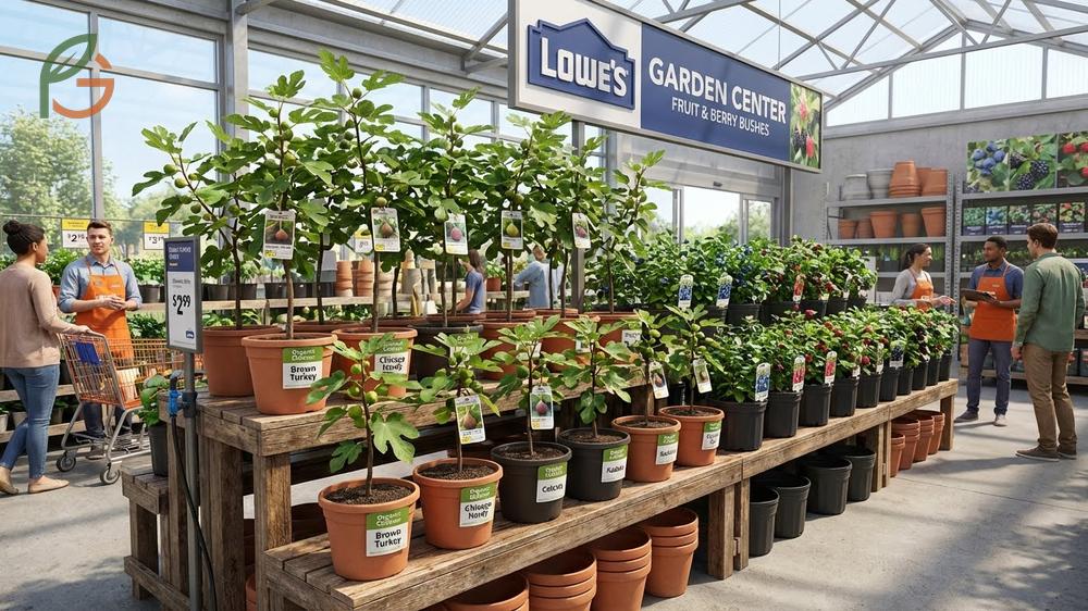 Fig trees at Lowes displayed in garden centers with bare-root options available from January through March.