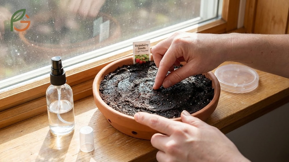 How to germinate strawberry seeds by maintaining soil temperature between 65 and 75 degrees Fahrenheit for two weeks.
