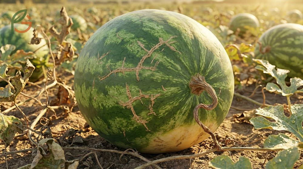 How to pick a sweet watermelon by looking for a dried brown tendril and a dull rind surface that indicates full maturity.