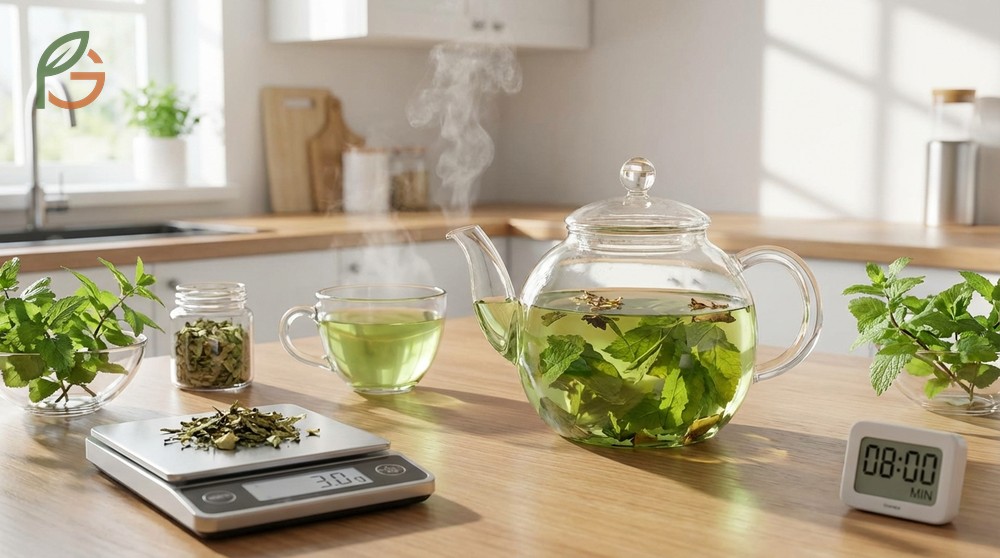 Lemon balm tea for weight loss brewed with 4 grams of dried herb to boost metabolism and improve digestion.