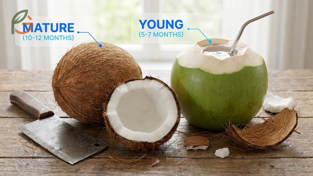 Opening brown coconut vs green coconut requires different tools due to the hardness of the mature shell.