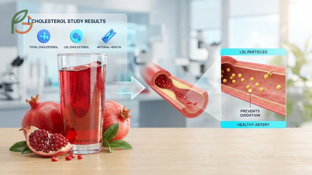 Does pomegranate juice lower cholesterol by preventing LDL oxidation and improving HDL ratios.