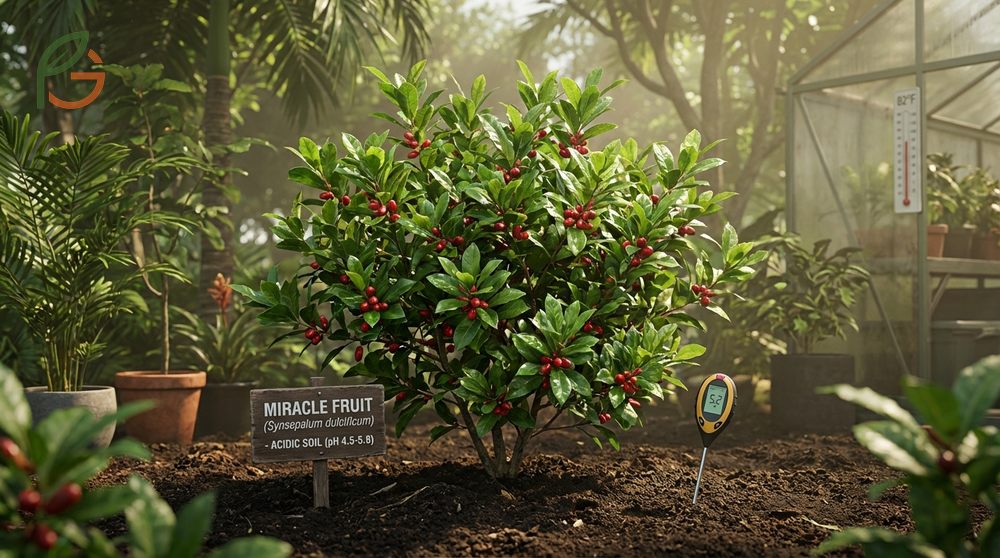 Growing and harvesting miracle berry requires warm temperatures and acidic soil to produce potent fruit.