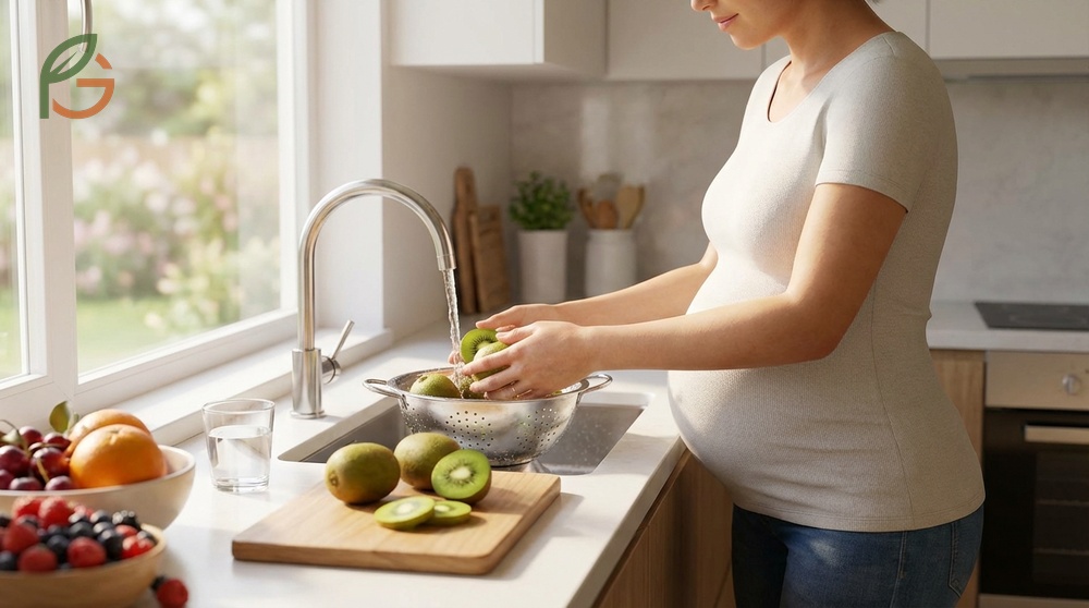 Is kiwi safe during pregnancy when washed thoroughly to remove surface contaminants before eating.