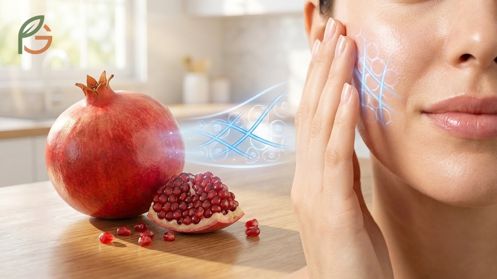 Pomegranate benefits for skin glow include boosting collagen production and brightening complexion with vitamin C.