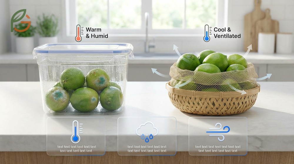 Storing limes fresh requires balancing moisture and airflow to prevent mold growth in the fridge.