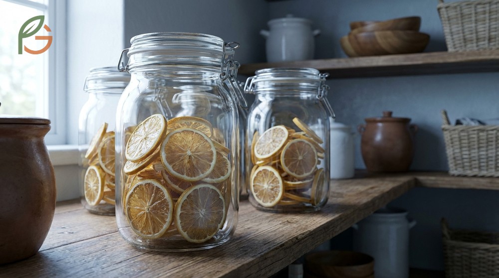 Preserved lemon slices stored in airtight glass jars to maintain freshness for up to two years.