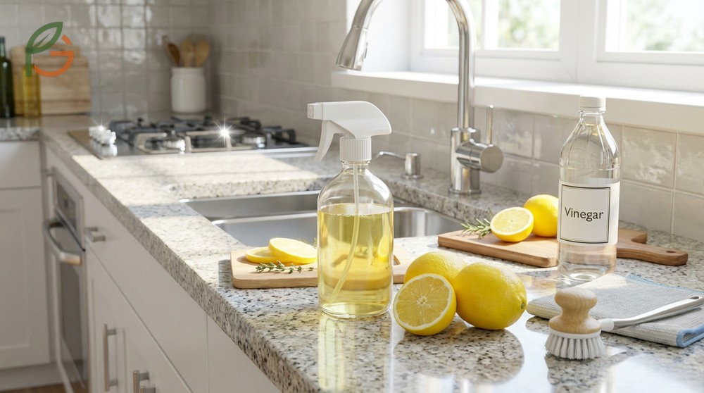 Cleaning with lemon and vinegar combines acetic and citric acids to degrade mineral deposits and deodorize surfaces effectively.
