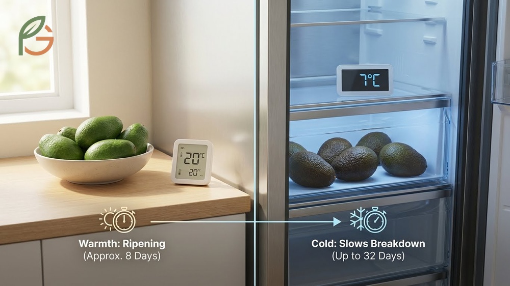 How to store avocados based on ripeness by keeping unripe ones on the counter and ripe ones in the refrigerator.