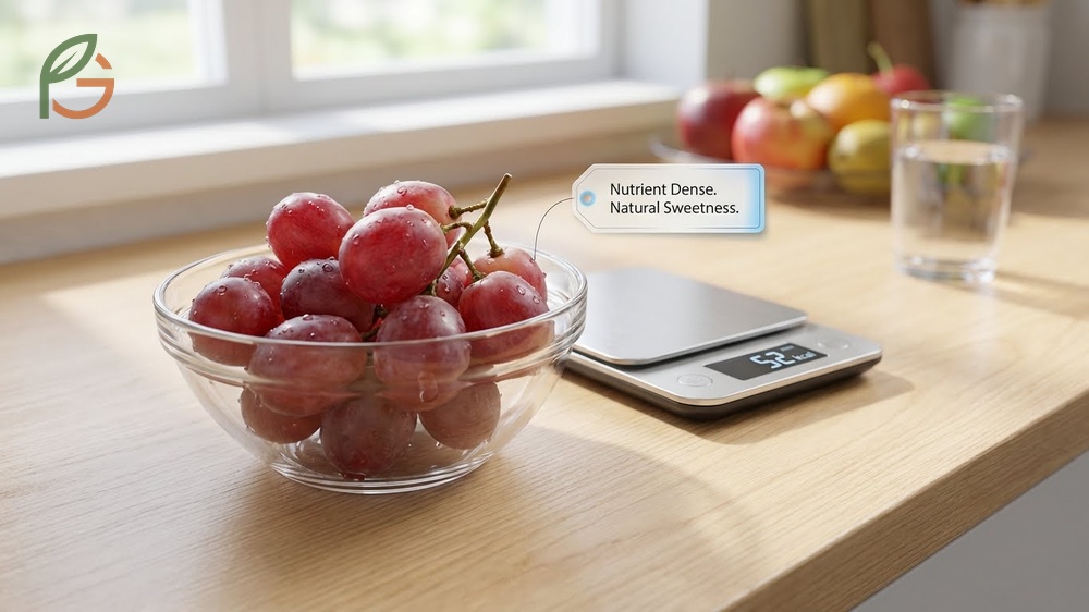Nutritional value of red grapes includes 52 calories and 2.4mg of vitamin C per half-cup serving.