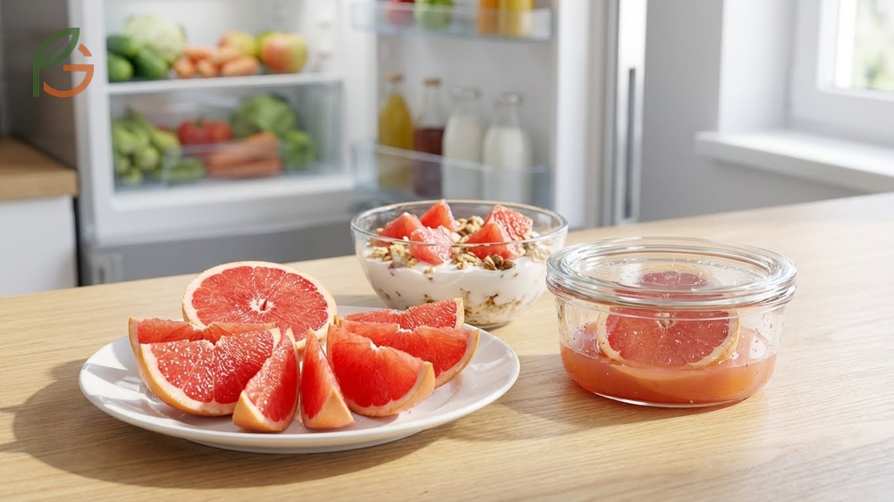 Serving and storage tips for fresh grapefruit to maintain texture and flavor when refrigerated for up to three days.