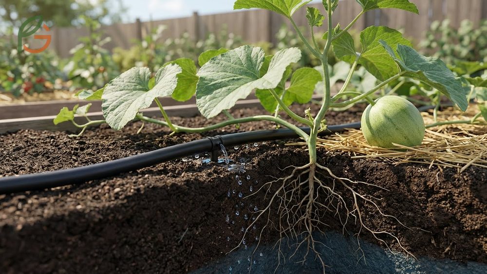 Watering honeydew plants deeply at the root level helps develop drought resistance and prevents disease.