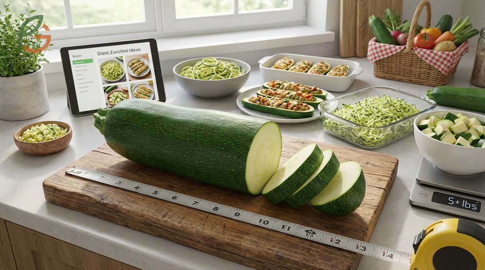Giant zucchini ideas include grilling thick slices for pizza bases or making crispy fritters from grated flesh.