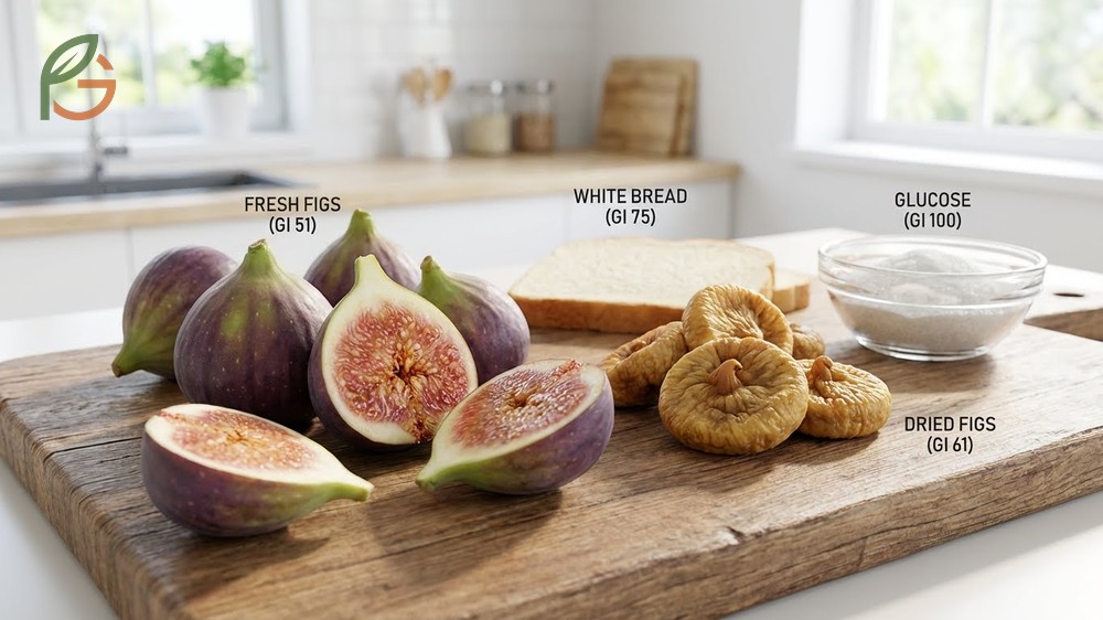 Fresh figs have a glycemic index of 51 while dried figs measure 61 making them safe for diabetic consumption.