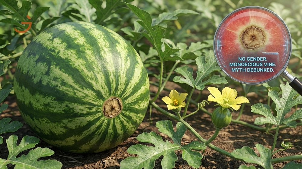 Male vs female watermelon myth has no scientific basis as all fruits develop from pollinated female flowers on the vine.