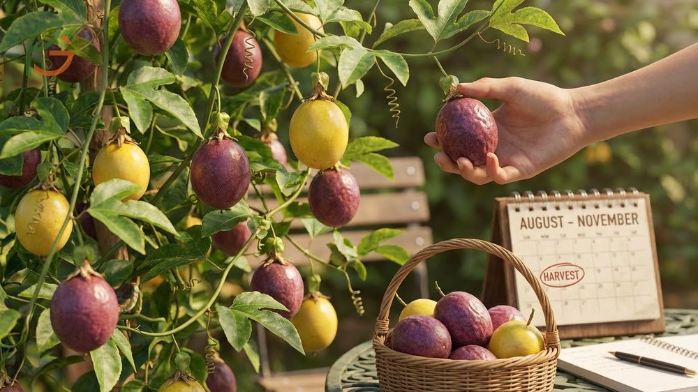When passion fruit ready for harvest depends on a 70 to 80 day development period after pollination for best flavor.