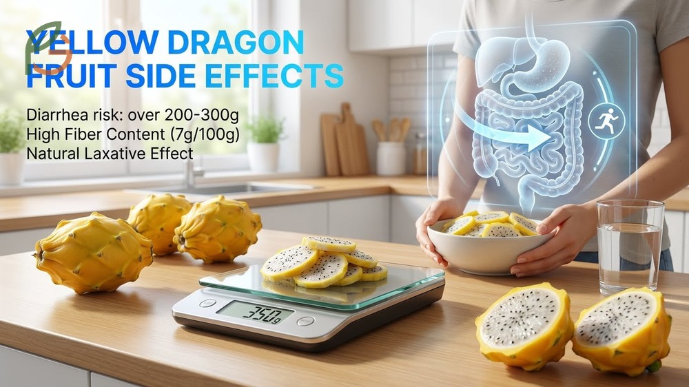 Yellow dragon fruit side effects such as potential laxative results when consuming large quantities of fiber rich flesh.