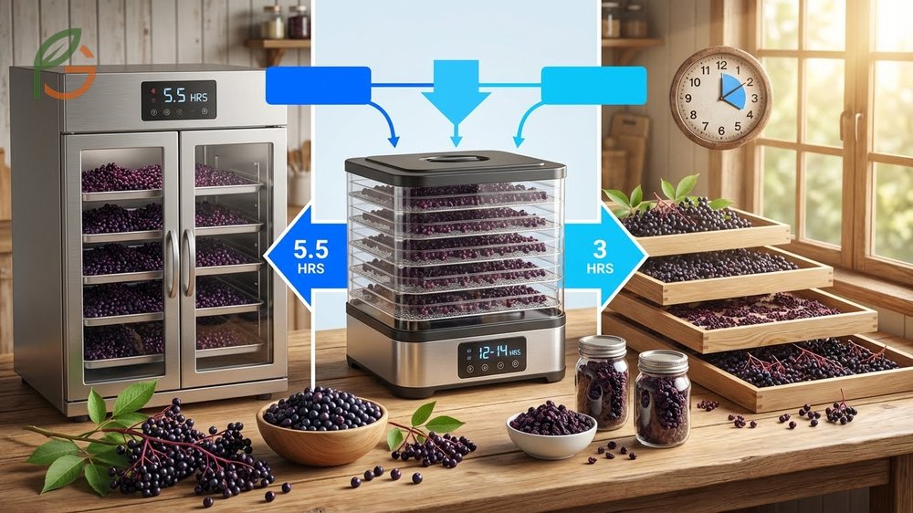 How to dry elderberries effectively requires removing stems and cleaning fruit before using cabinet dryers or sun drying.