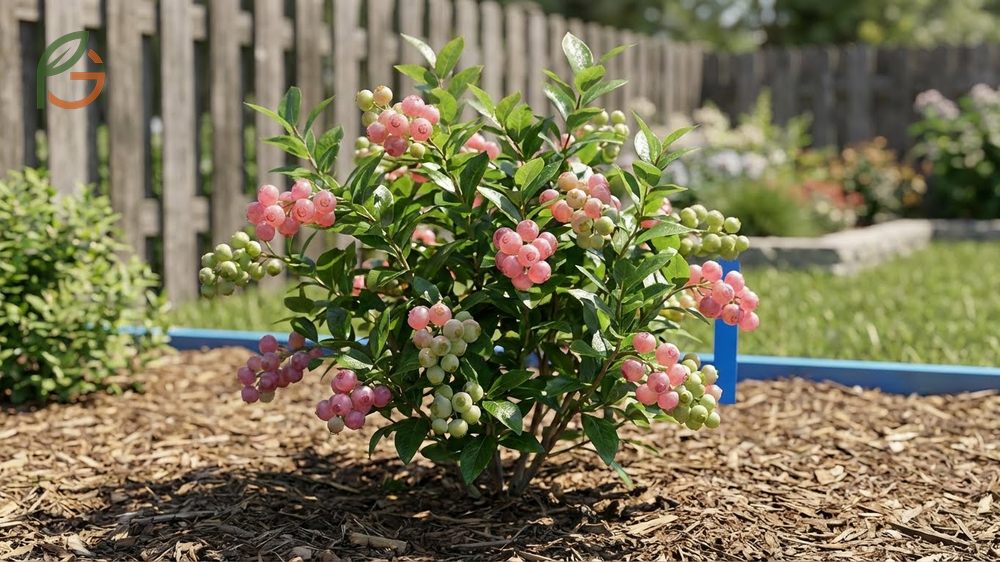 Pink lemonade blueberry plant characteristics including pink fruit color and ornamental value.