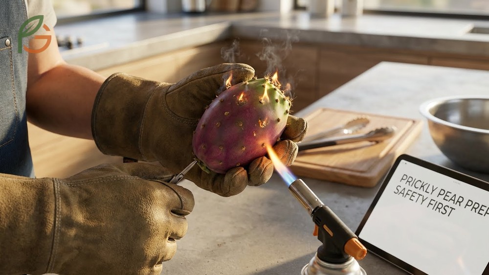 How to cut a prickly pear using a lengthwise slice to peel back the skin efficiently.