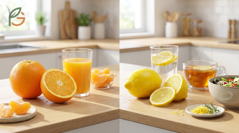 Which citrus healthier debate suggests oranges for snacking and lemons for low calorie food flavoring.