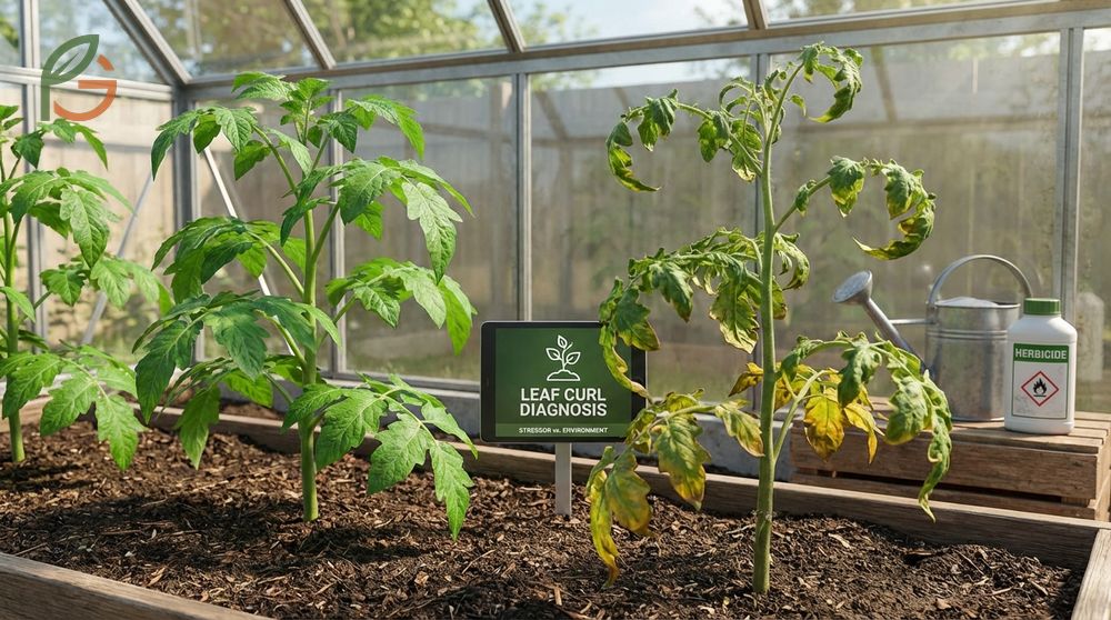 What causes tomato plant leaves to curl ranges from inconsistent watering schedules to herbicide drift from nearby lawns.
