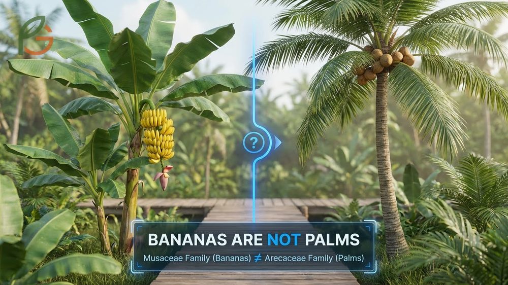 Do bananas grow on palms comparison clarifying the difference between banana herbs and palm trees.