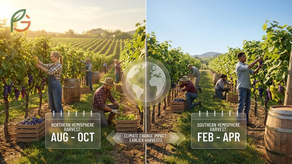 When are grapes harvested by region showing California picking dates from May through December and Michigan harvests starting late August.