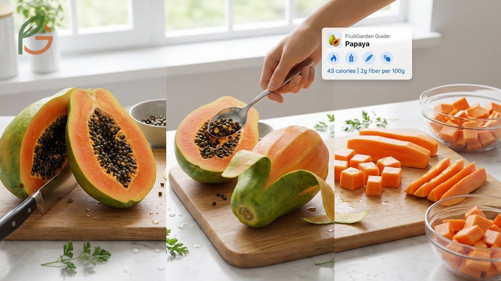 How to eat papaya includes scooping out seeds and slicing the nutrient rich flesh for a healthy snack.