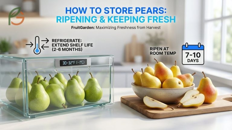 How to store pears guide covering ripening times and keeping fresh for 2 to 6 months depending on the variety.