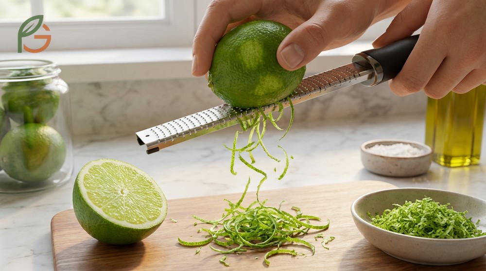 How to zest a lime properly by removing the green peel while avoiding the bitter white pith layer.