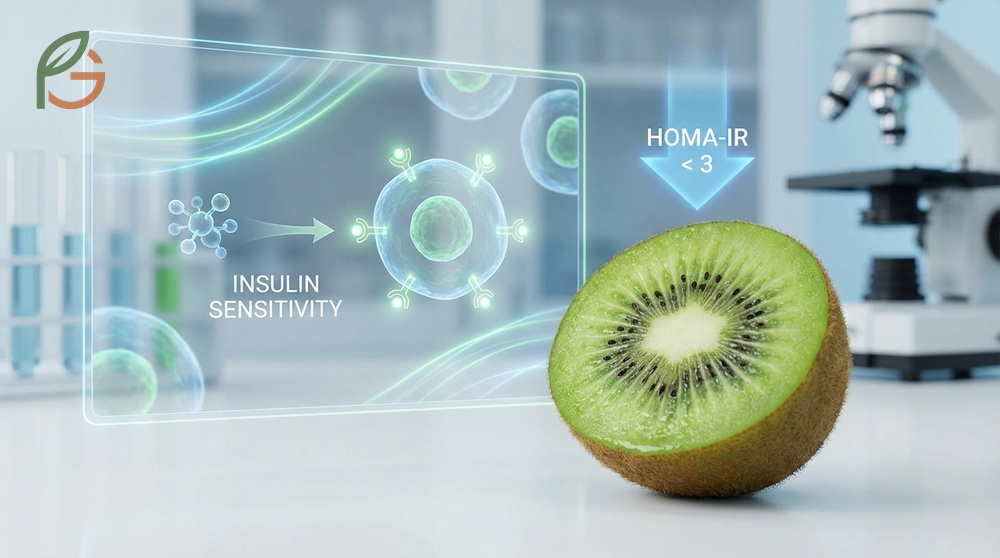 Kiwi and insulin resistance improvements are linked to antioxidants that enhance cellular glucose uptake.