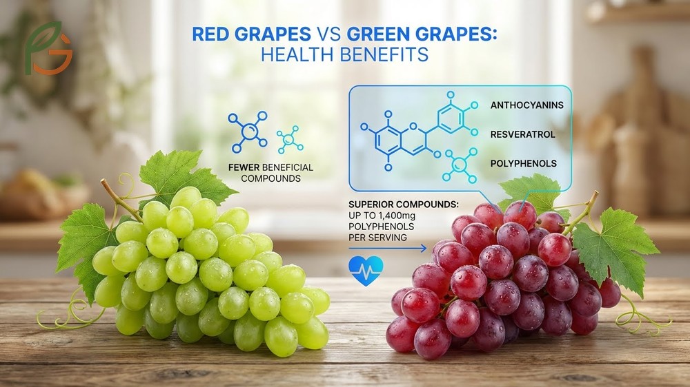 Red grapes vs green grapes comparison highlights higher resveratrol levels in red skins for heart protection.