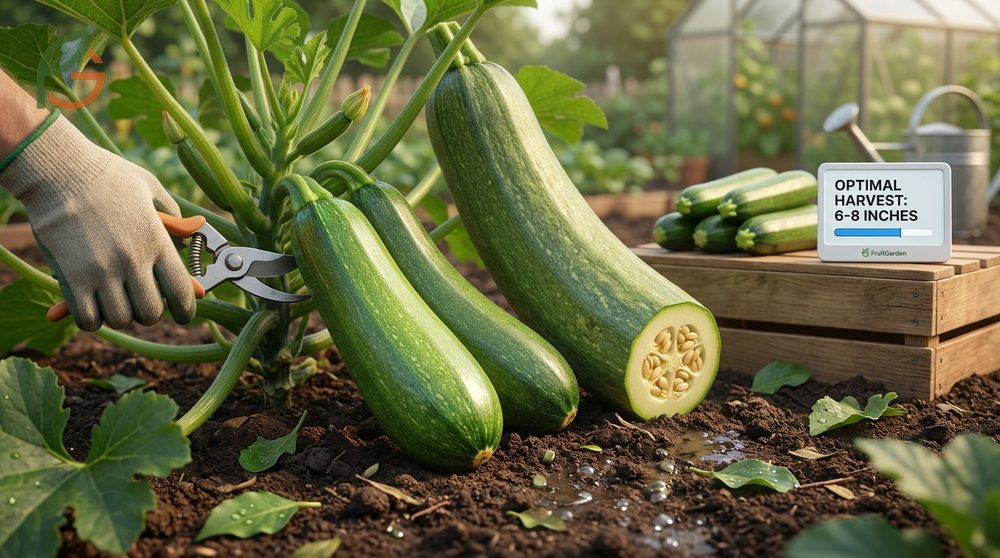 When to harvest zucchini is best determined by size with 6 to 8 inches being optimal for tenderness and flavor.